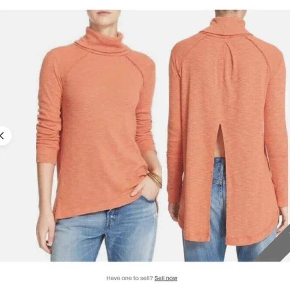 Free People x We The Free Split-Back Turtleneck Top - Orange - Small EUC
